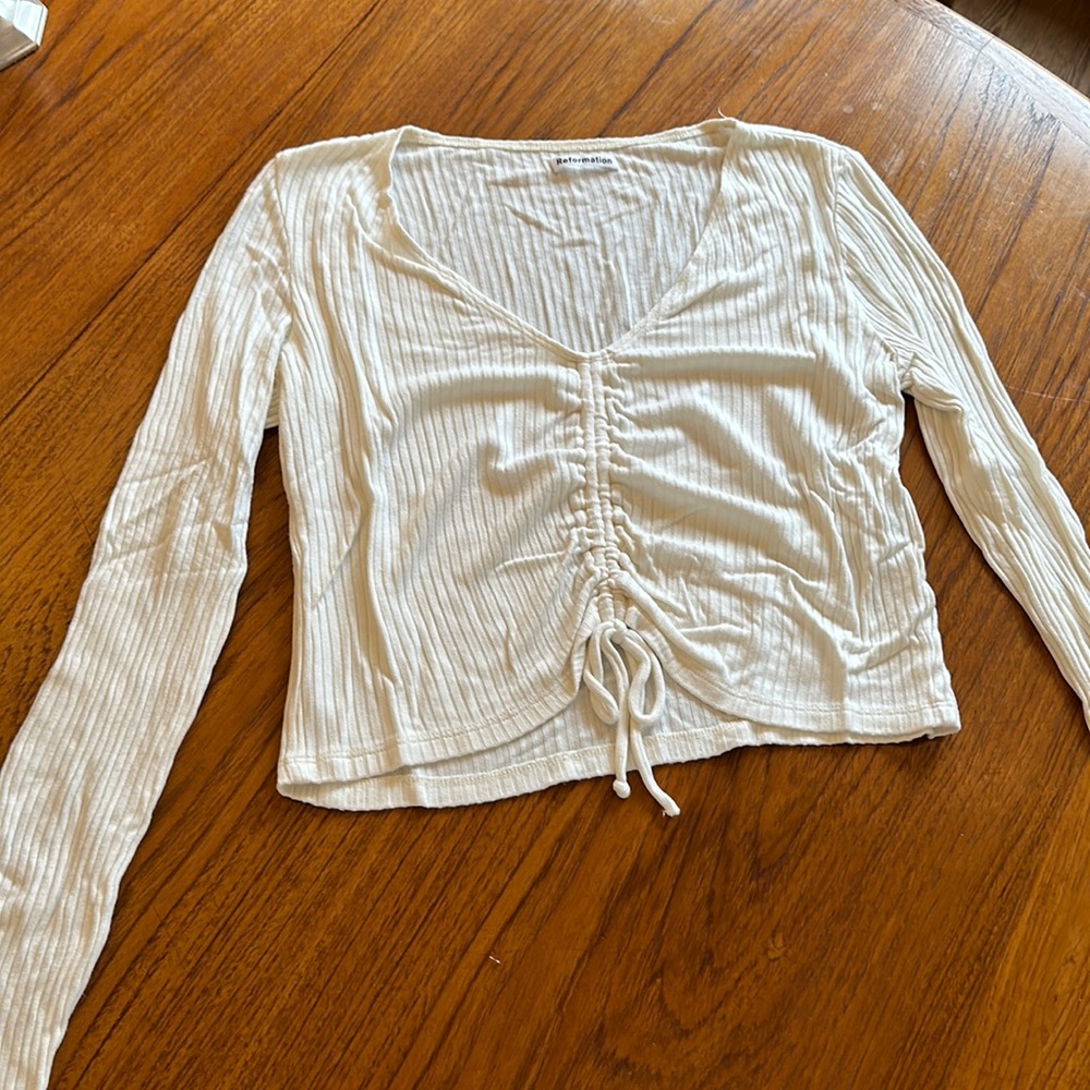 Reformation ribbed cinch crop top white - Size L